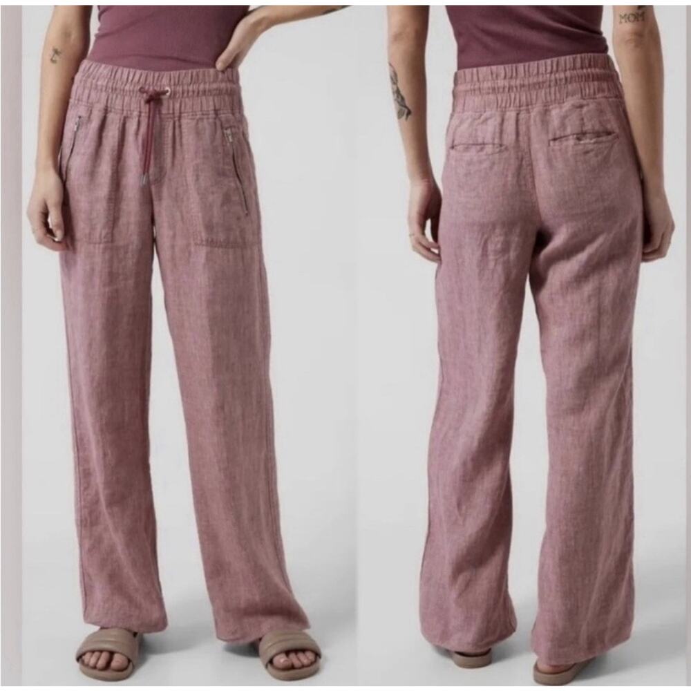 Athleta Pants Women Size 4 Tawny Rose Cabo Linen Wide Leg Red Chambray Relaxed